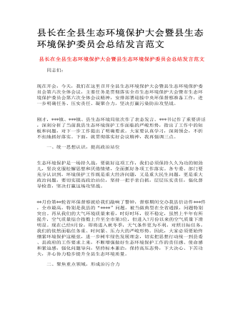 县长在全县生态环境保护大会暨县生态环境保护委员会总结发言范文(最新)