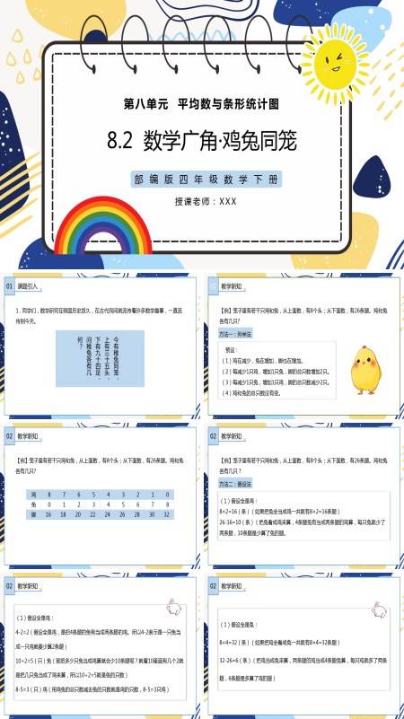 部编人教版四年级数学下册《鸡兔同笼》PPT课件