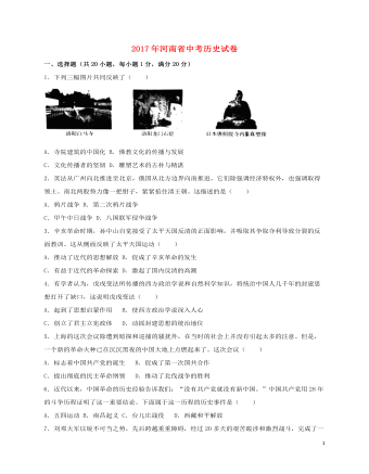 河南省2017年中考历史真题试题（最新含解析）