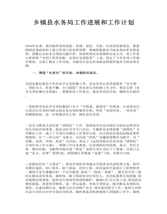 乡镇县水务局工作进展和工作计划(订稿版)