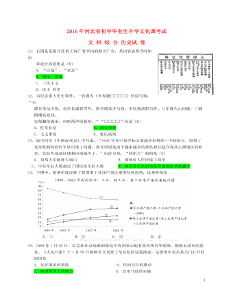 河北省2016年中考文综（历史部分）真题试题（最全含答案）