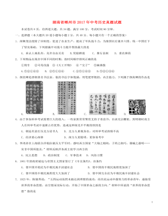 湖南省郴州市2017年中考历史真题试题（定制版含答案）