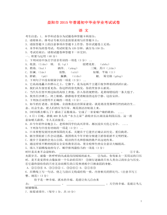 湖南省益阳市2015年中考语文真题试题（最全含答案）