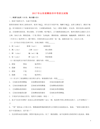 山东省潍坊市2017年中考语文真题试题（定制版含解析）