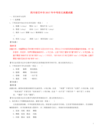 四川省巴中市2017年中考语文真题试题（最全含解析）