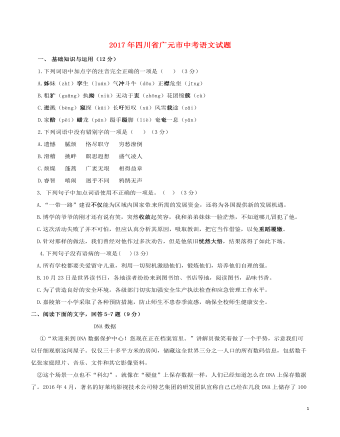 四川省广元市2017年中考语文真题试题（订稿版含答案）