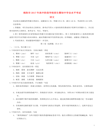 四川省绵阳市2017年中考语文真题试题（定制版含答案）