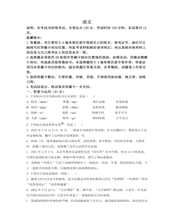 2022年四川省达州市中考语文真题（最新原卷版）