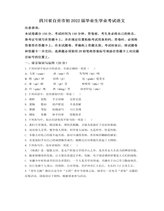 2022年四川省自贡市中考语文真题（定制原卷版）