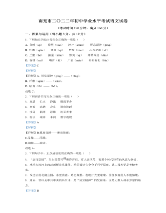 2022年四川省南充市中考语文真题（精品解析版）