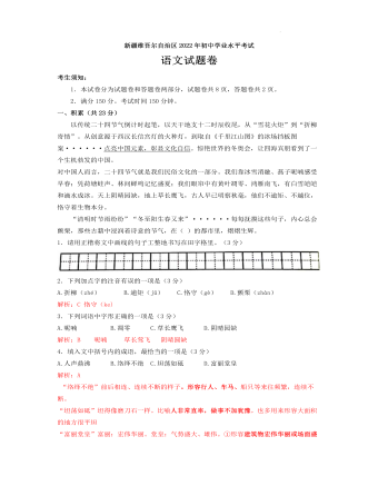 2022年新疆生产建设兵团中考语文真题(精选版)