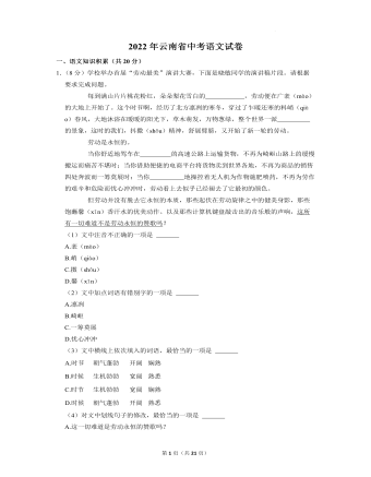 2022年云南省中考语文试卷 (精品版)