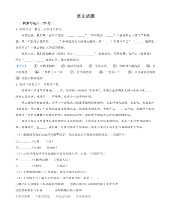 2021年福建省中考语文试题(精选版)
