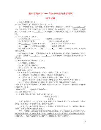 浙江省湖州市2016年中考语文真题试题（精选版含答案）