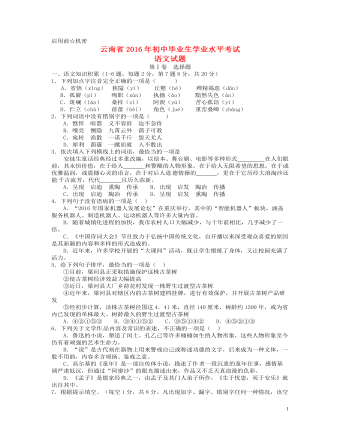 云南省2016年中考语文真题试题（最新含答案）