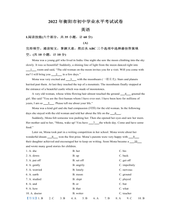 2022年湖南省衡阳市中考英语真题（精美解析版）