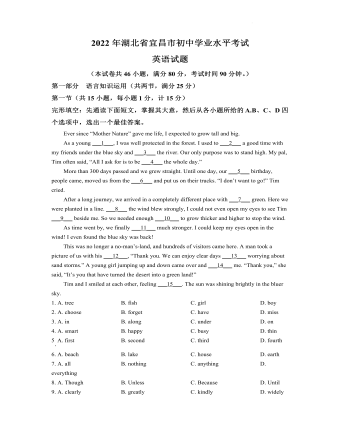 2022年湖北省宜昌市中考英语试题（内容解析版）
