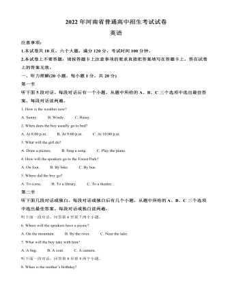 2022年河南省中考英语真题（精选解析版）