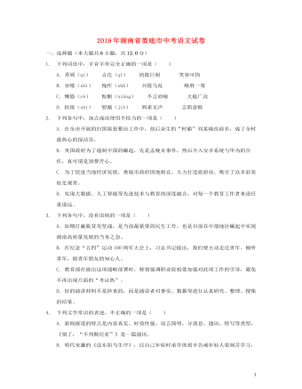 湖南省娄底市2019年中考语文真题试题（精美版含解析）