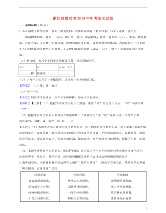 浙江省嘉兴市2019年中考语文真题试题（最终版含解析）