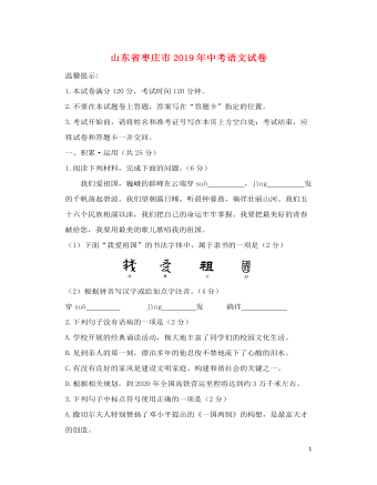 山东省枣庄市2019年中考语文真题试题(定制版)
