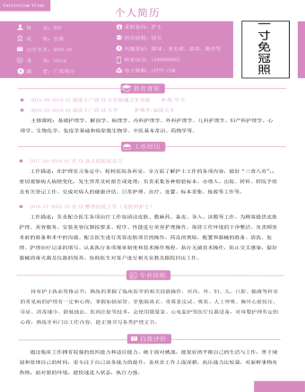 粉紫色皮肤科护士单页简历 (最终版)