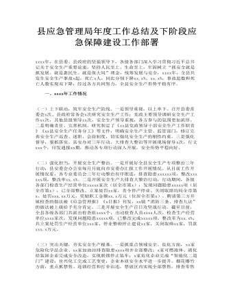 县应急管理局年度工作总结及下阶段应急保障建设工作部署（完美版）