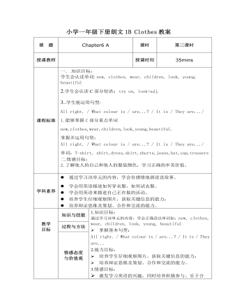 小学一年级下册朗文1B Clothes教案 (精选版）