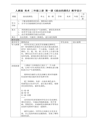 小学美术人教版二年级上册《第1课流动的颜色》教案说课稿(精品版)