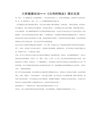 大班健康：《尖利的物品》课后反思教案(最终版)