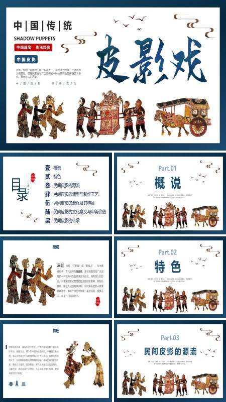 中国非物质文化遗产皮影介绍PPT课件模板