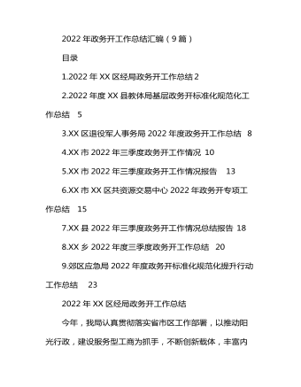 2022年政务公开工作总结汇编（9篇）(最全)