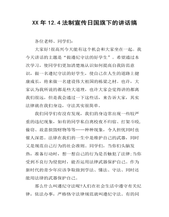 XX年12.4法制宣传日国旗下的讲话搞（定制版)