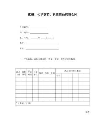 化肥、化学农药、农膜商品购销合同（内容丰富）