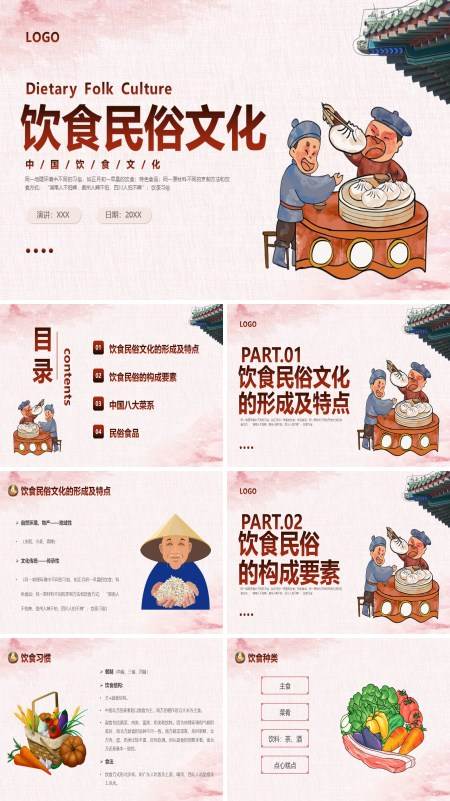 饮食民俗文化介绍PPT中国风模板
