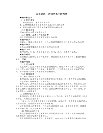 人教版高中政治必修2民主管理：共创幸福生活教案（成品）