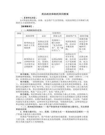 人教版高中政治选修3英法政治体制的异同教案（内容全面）