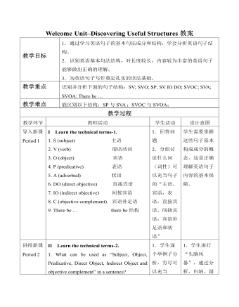 新人教版高中英语必修1Welcome Unit-Discovering Useful Structures教案（内容全面）