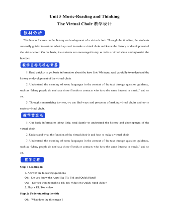新人教版高中英语必修2Unit 5 Music-Reading and Thinking教案二（精修版）