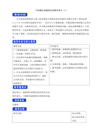 人教A版高中数学必修一不同增长函数的差异教学设计（1） （内容型）