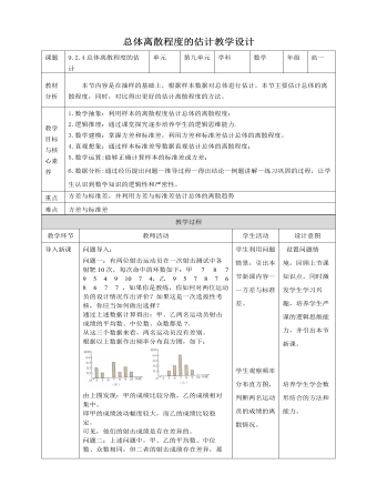 人教A版高中数学必修二总体离散程度的估计教学设计（内容完整）