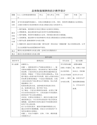 人教A版高中数学必修二总体取值规律的估计教学设计（内容丰富）