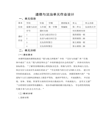 初中道德与法治七年级上册友谊的天空12作业设计 （内容详细）